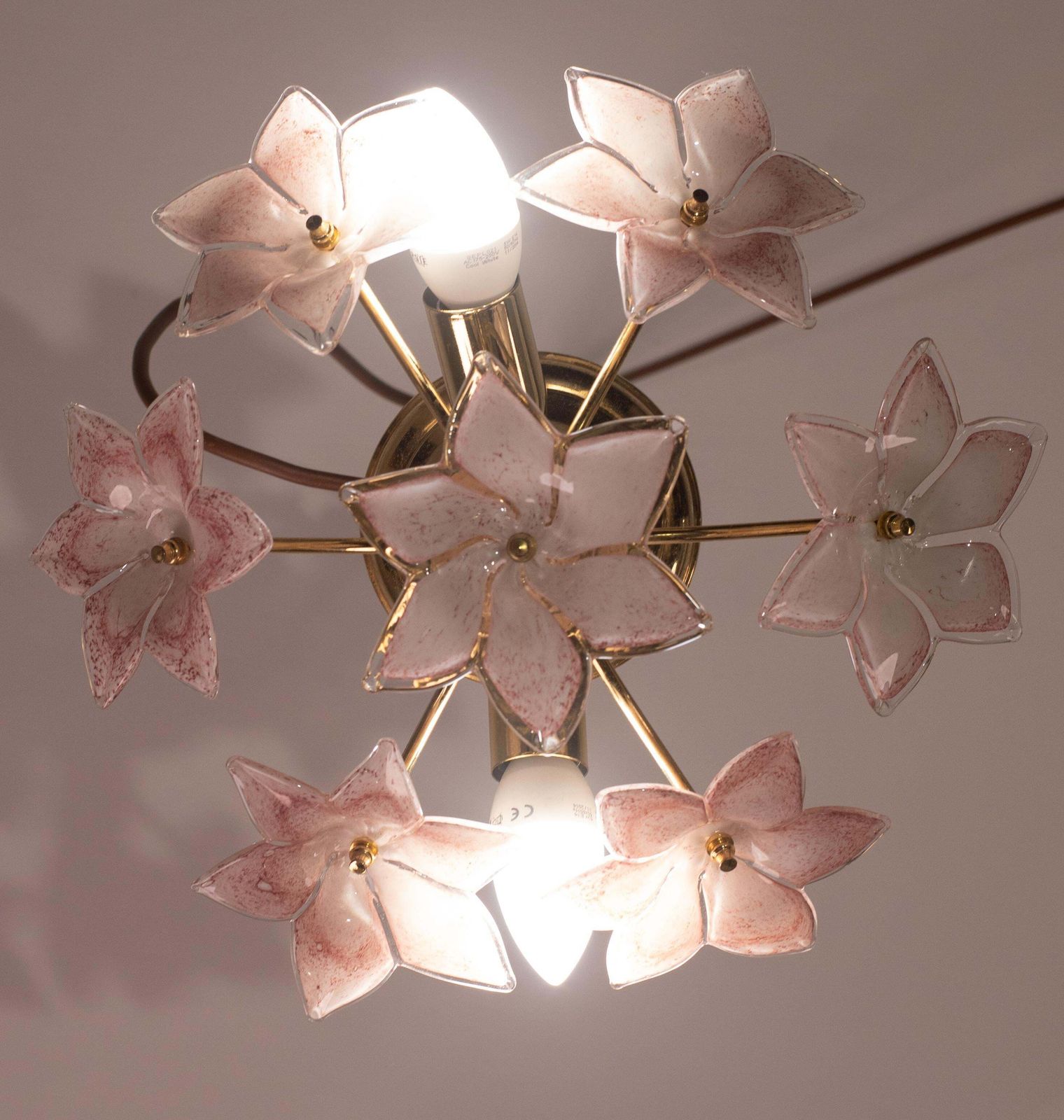 Lovely Murano Vintage Ceiling Light Pink Flowers, 1970s photo furniture