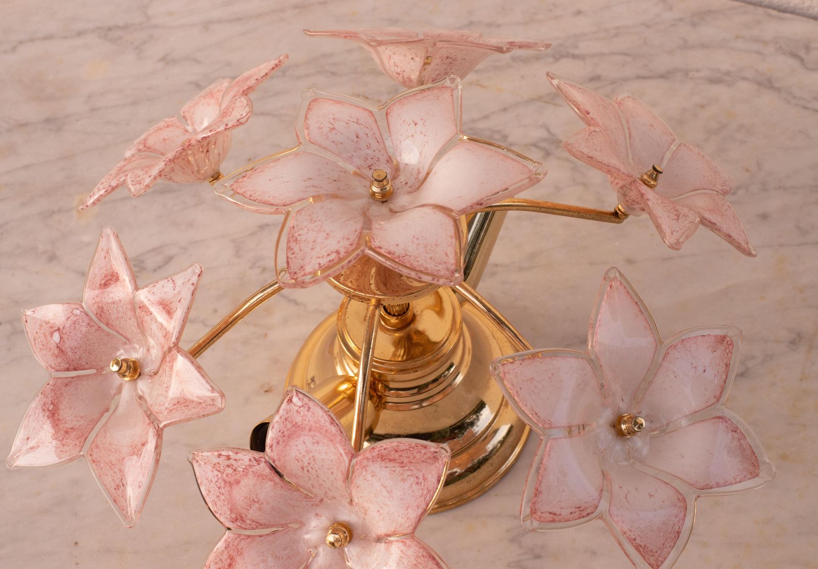 Lovely Murano Vintage Ceiling Light Pink Flowers, 1970s photo Lighting