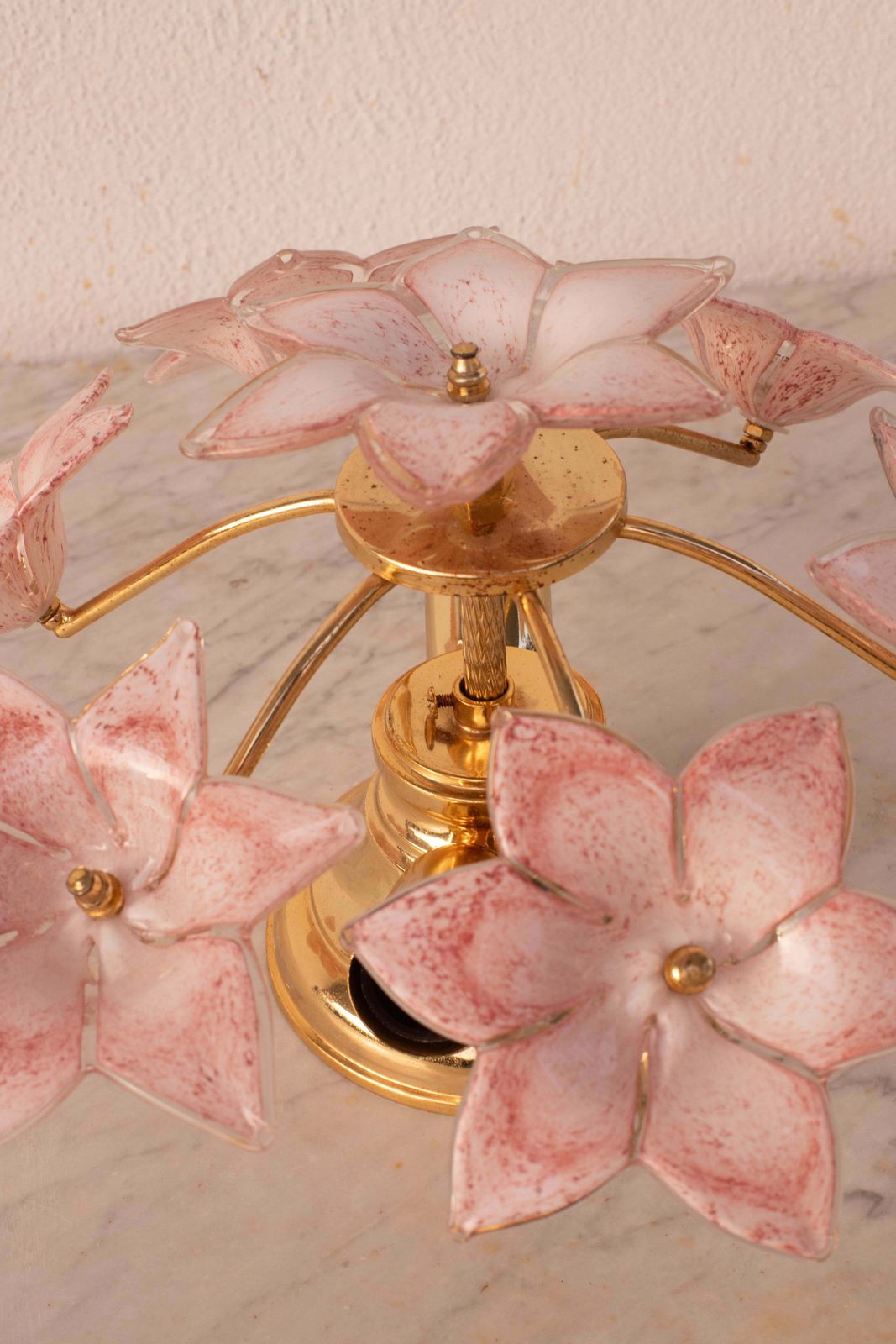 Lovely Murano Vintage Ceiling Light Pink Flowers, 1970s photo 867.0