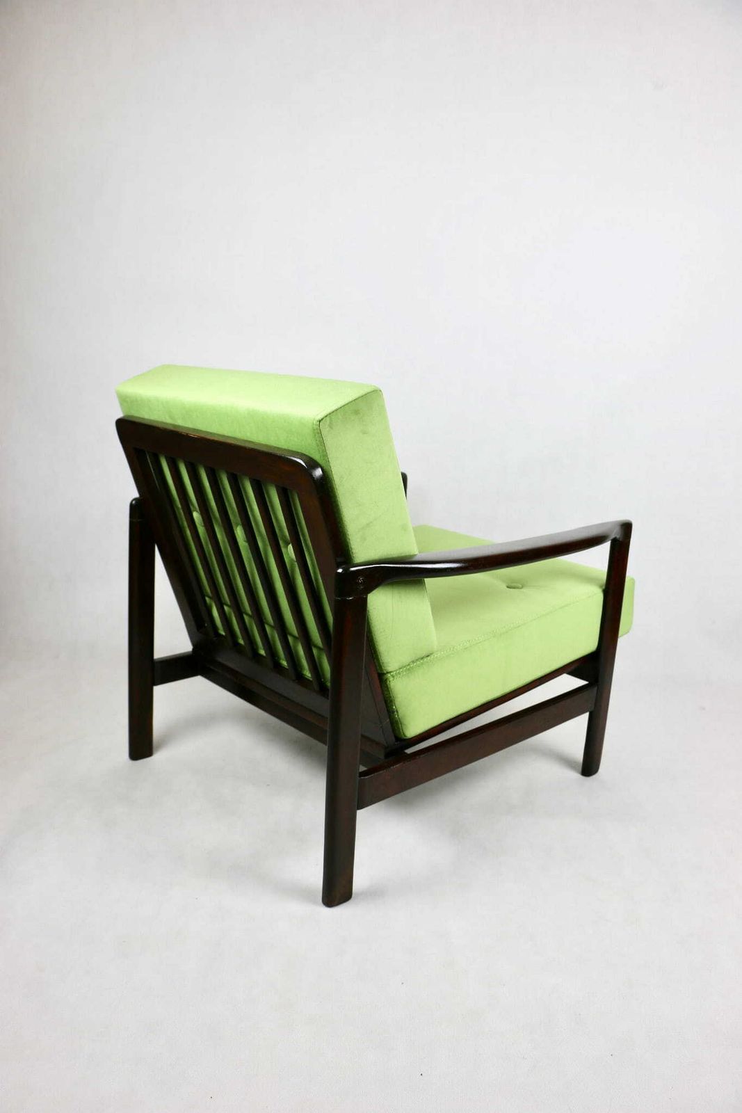 Wooden Armchair, Brown, Vintage, Pea Green, Designed By Z. Bączyk photo vintage