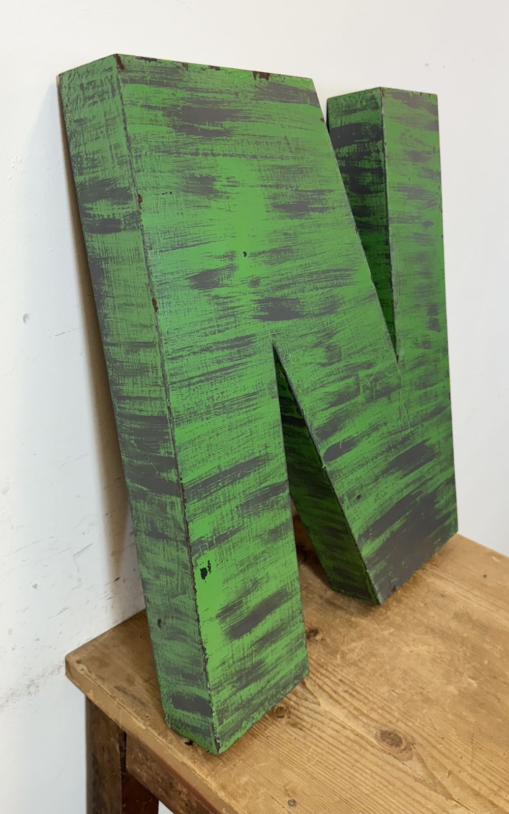 Large Vintage Green Iron Facade Letter N , 1970s photo Home Decor