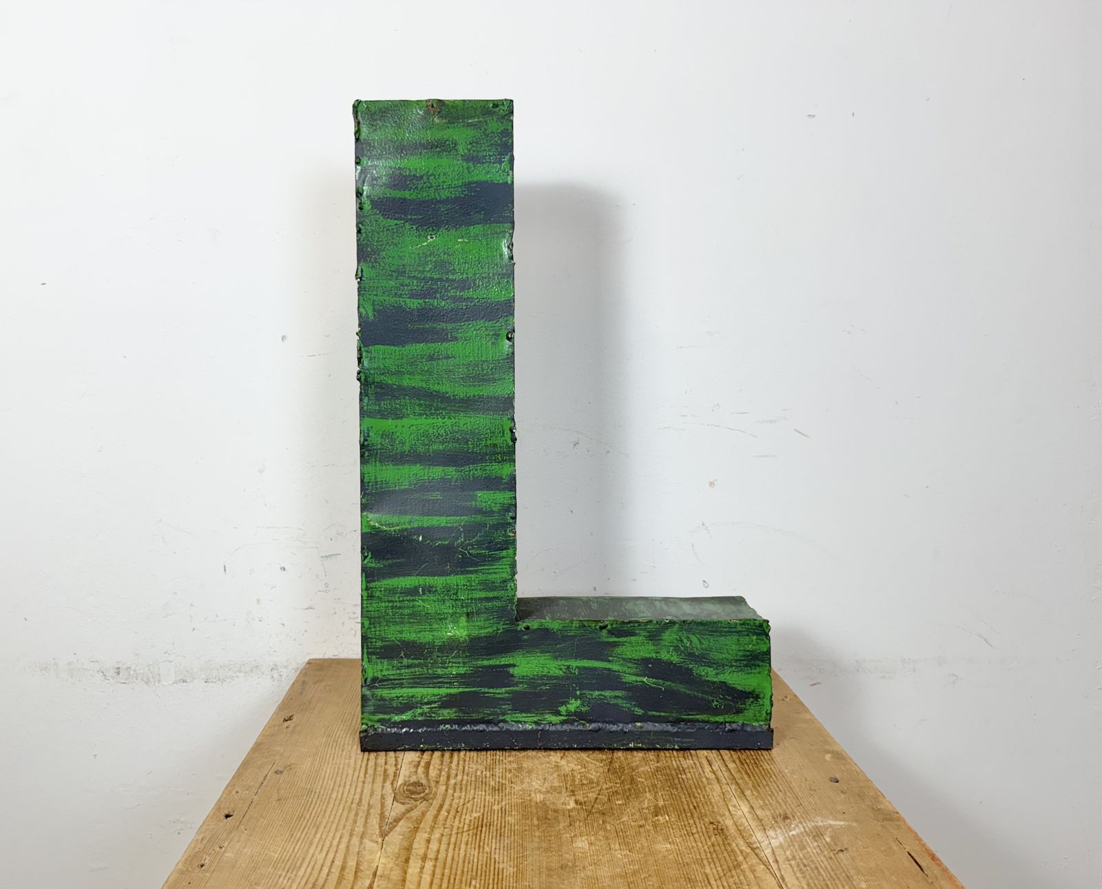 Large Vintage Green Iron Facade Letter L , 1970s photo Home Decor