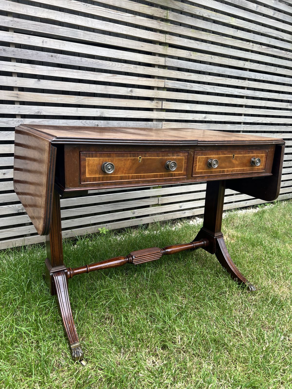 Antique English Mahogany Drop Leaf Stretcher Table On Castors, 19th Century photo vinterior
