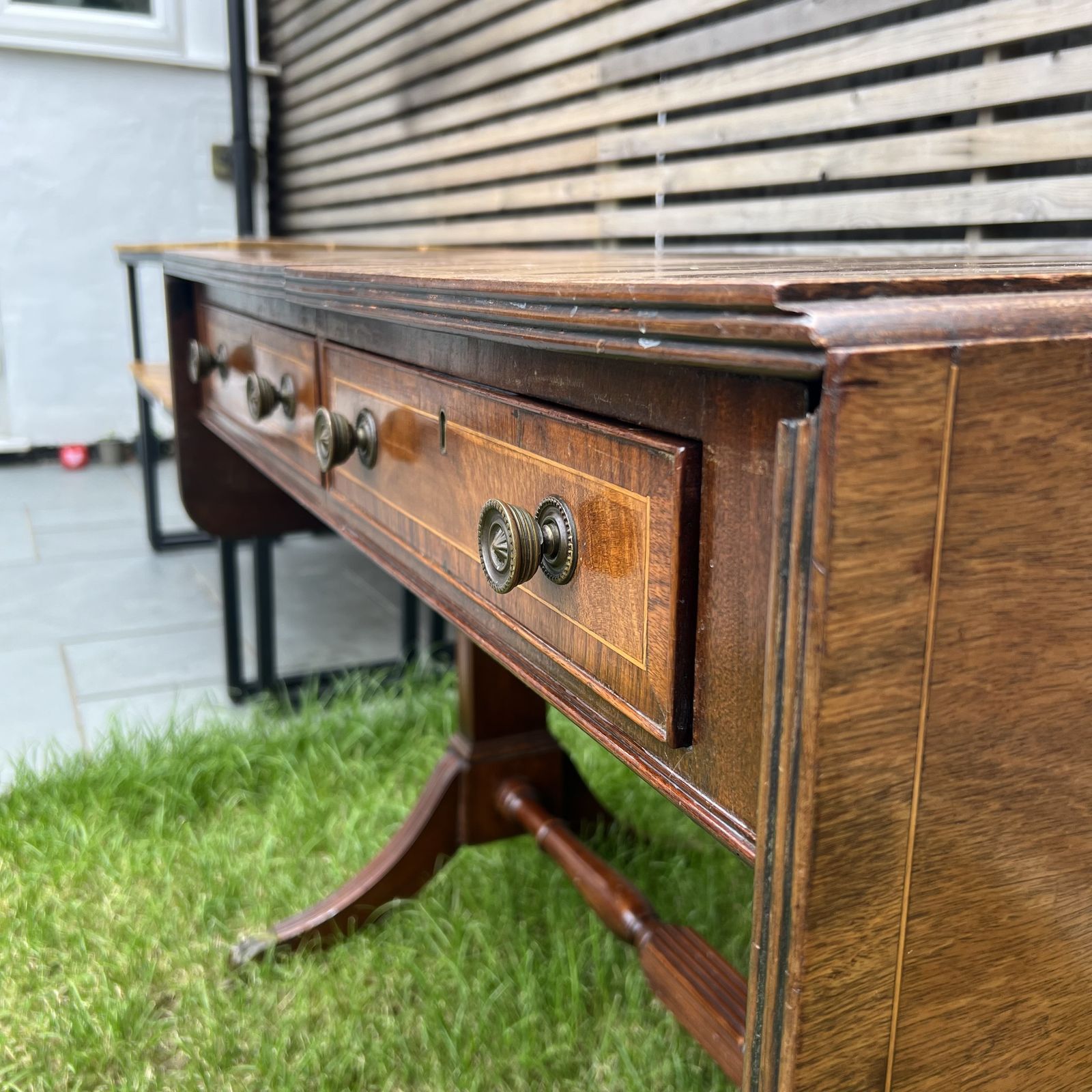 Antique English Mahogany Drop Leaf Stretcher Table On Castors, 19th Century photo vintage