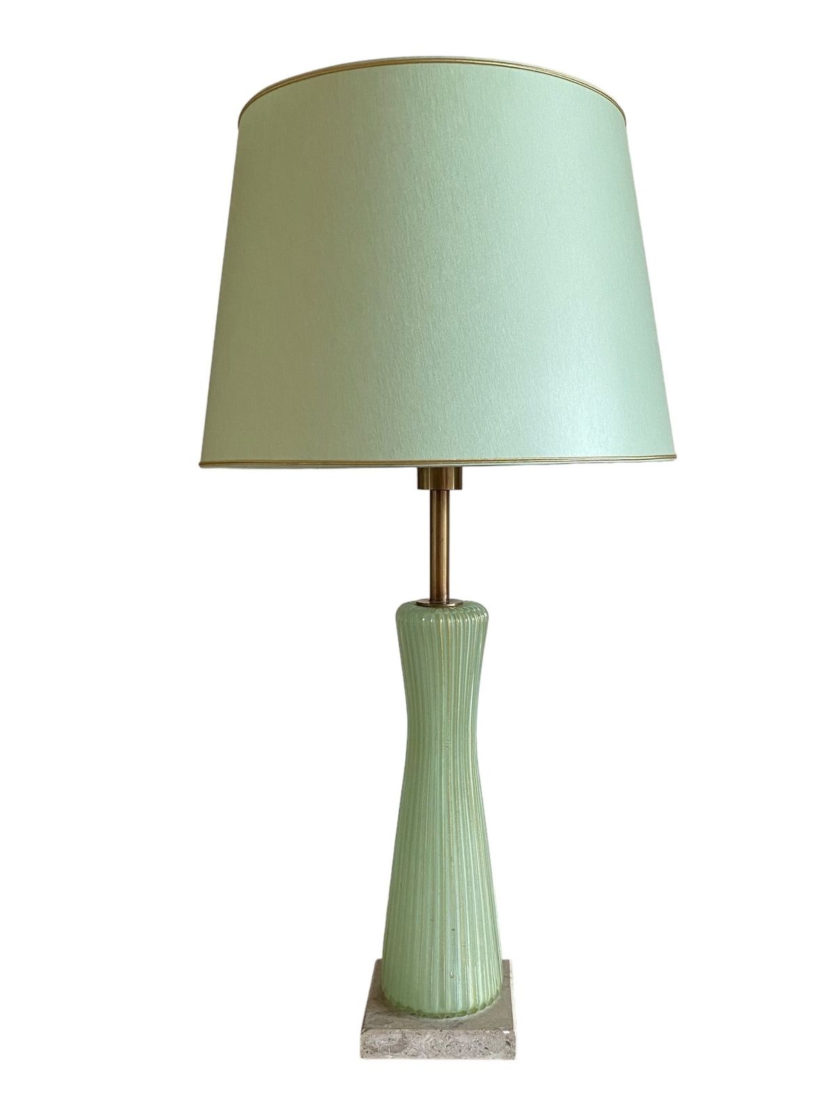 Mid Century Modern Green Murano Glass Table Lamp, Barovier & Toso Italy, 1940s