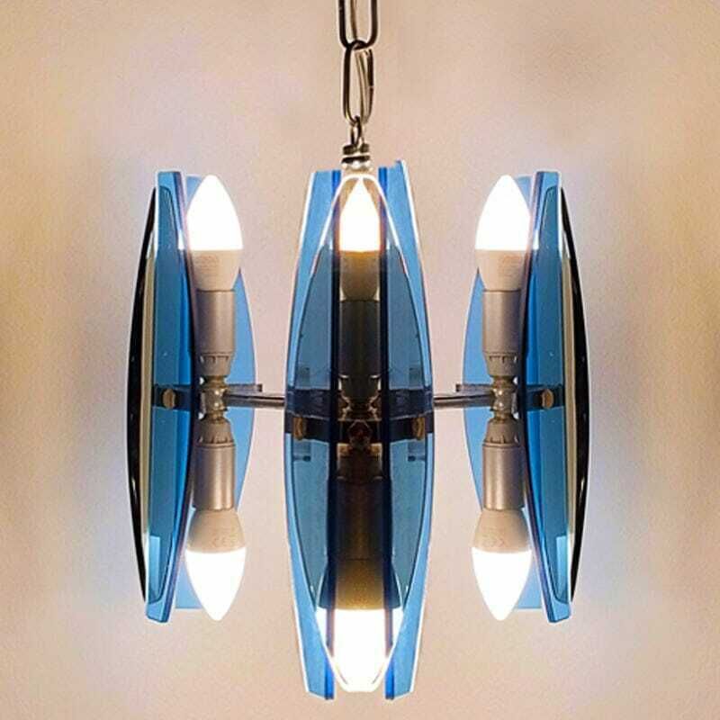 1970s Gorgeous Blue And Smoked Glass Pendant Lamp By Veca. Made In Italy photo buy