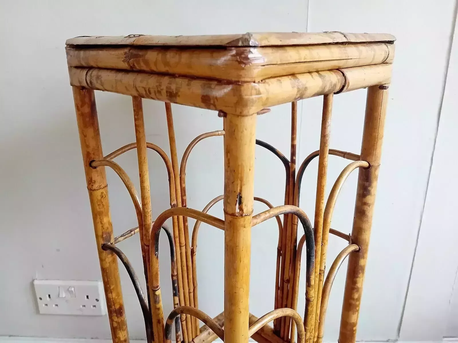 Delightful Antique Tiger Bamboo Victorian Side / Hall / Lamp Table / Plant Stand photo for sale