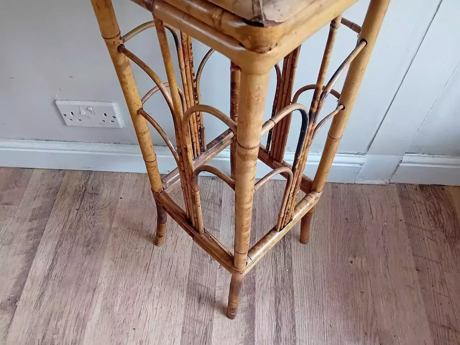 Delightful Antique Tiger Bamboo Victorian Side / Hall / Lamp Table / Plant Stand photo vinterior