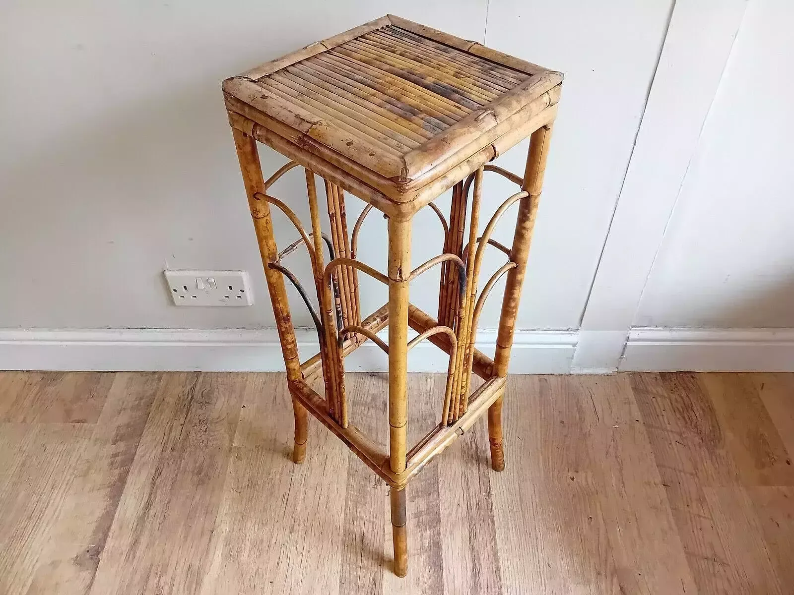 Delightful Antique Tiger Bamboo Victorian Side / Hall / Lamp Table / Plant Stand photo vintage