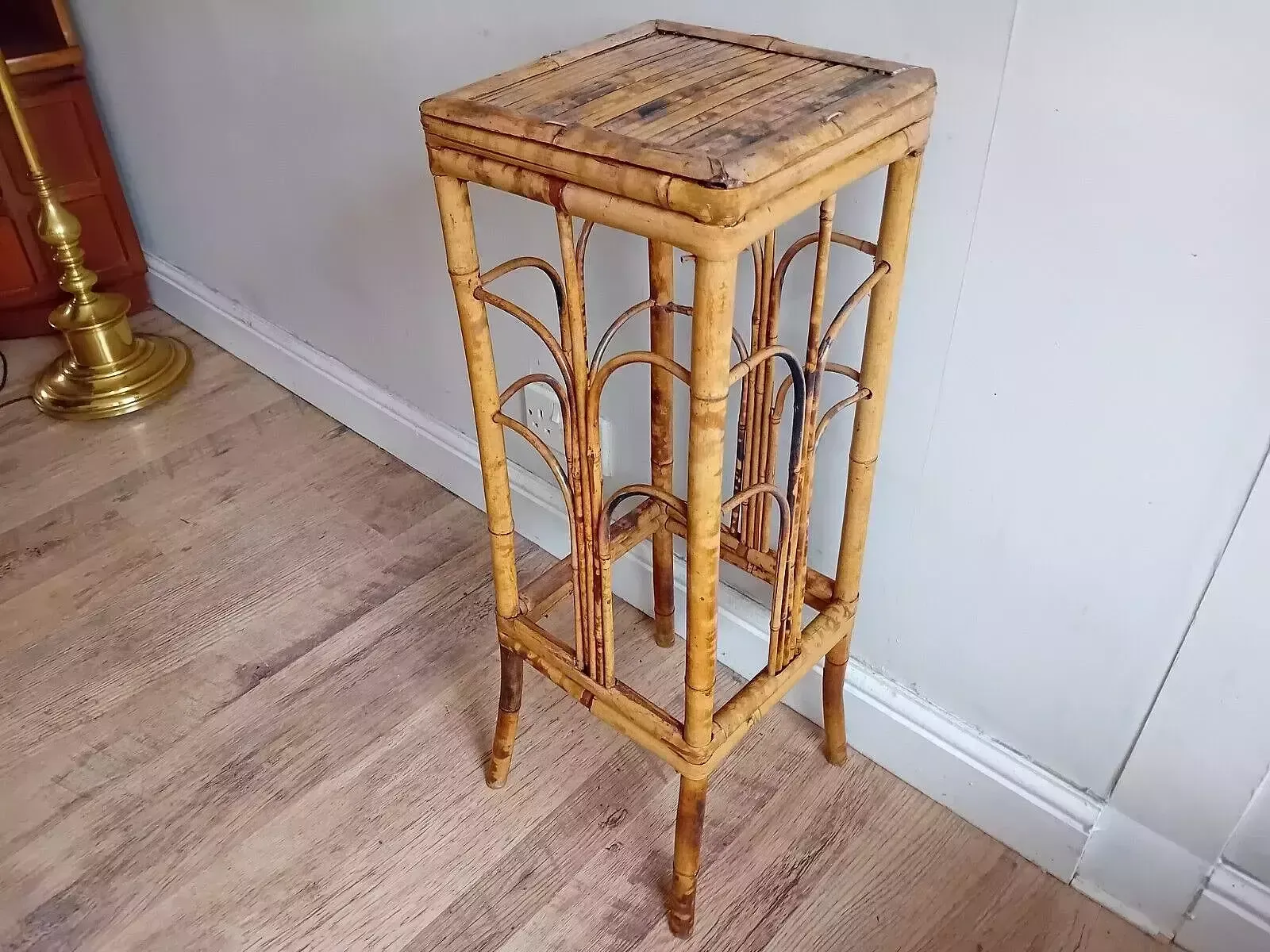 photo furniture Delightful Antique Tiger Bamboo Victorian Side / Hall / Lamp Table / Plant Stand