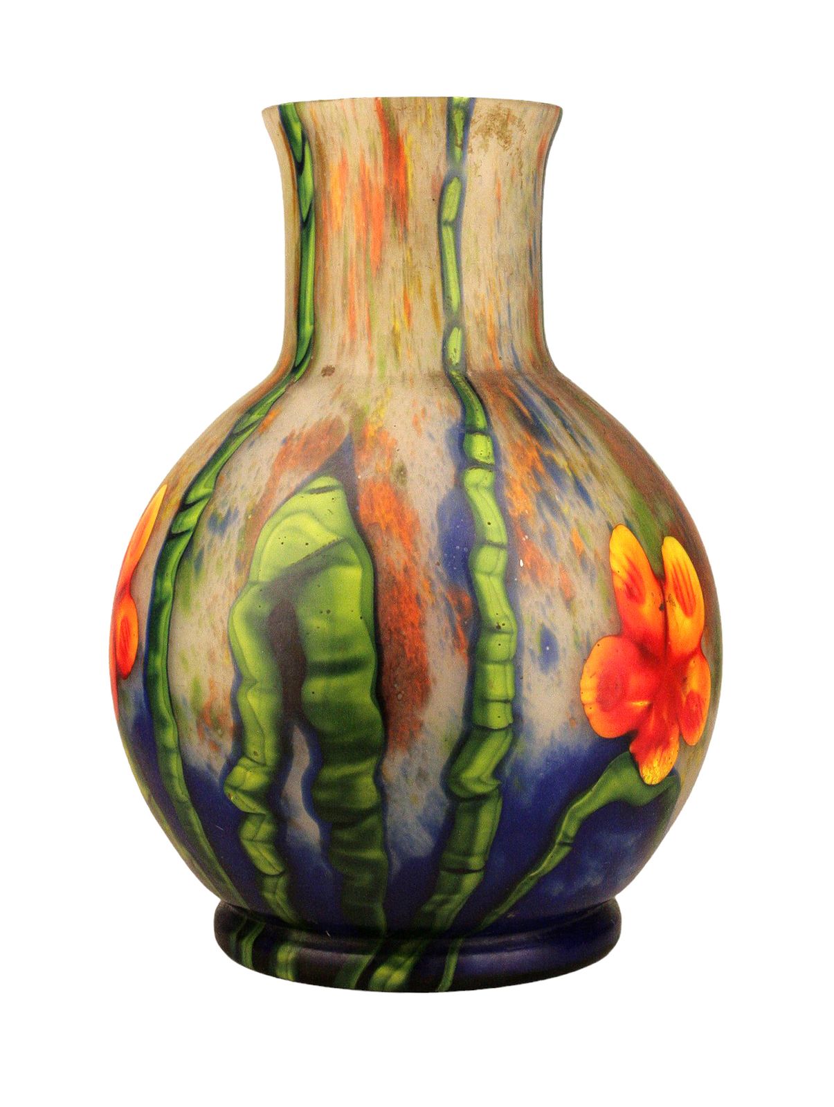 1920s Art Nouveau Czech Bohemian Grand Marquetry Ball Flower Vase By Kralik Glassworks photo furniture