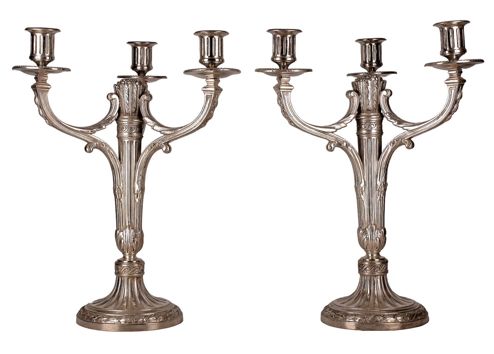 Pair Of Early 20th Century Plated 3 Arms Candelabras From France By The Company Christofle
