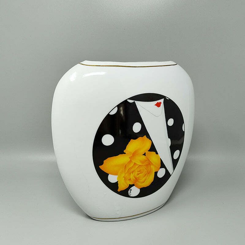 1970s Gogeous Porcelain Vase By R. Ortol For Limoges. Made In France photo for sale