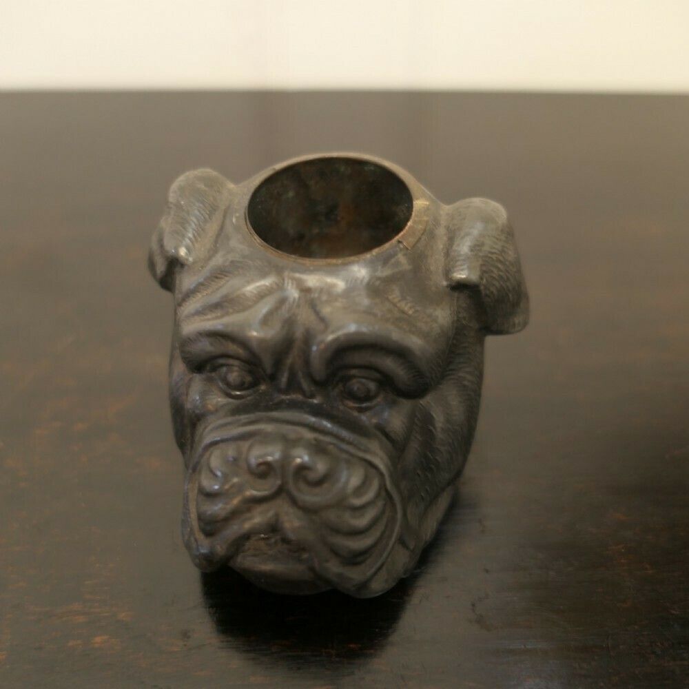 Rare Pewter Vesta Case, As A Bull Dog’s Head