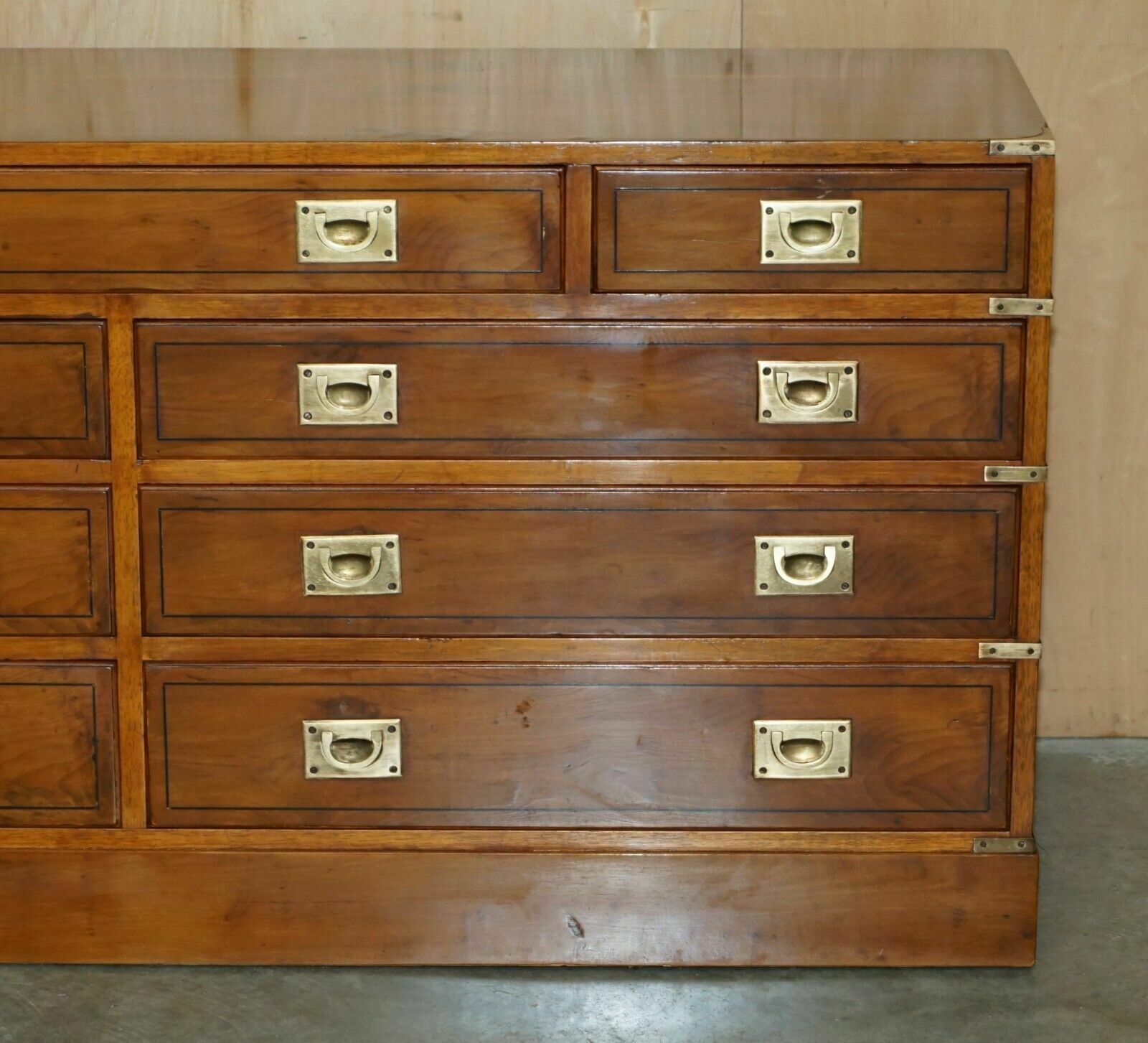 Fine Restored Traditionally French Polished Burr Elm Military Campaign Sideboard photo vinterior