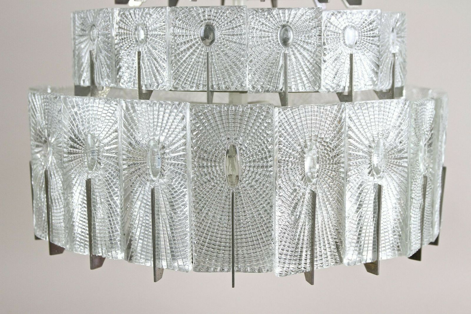 Mid Century Modern Three Tier Glass Chandelier By Rupert Nikoll, Austria 1950s photo vintage