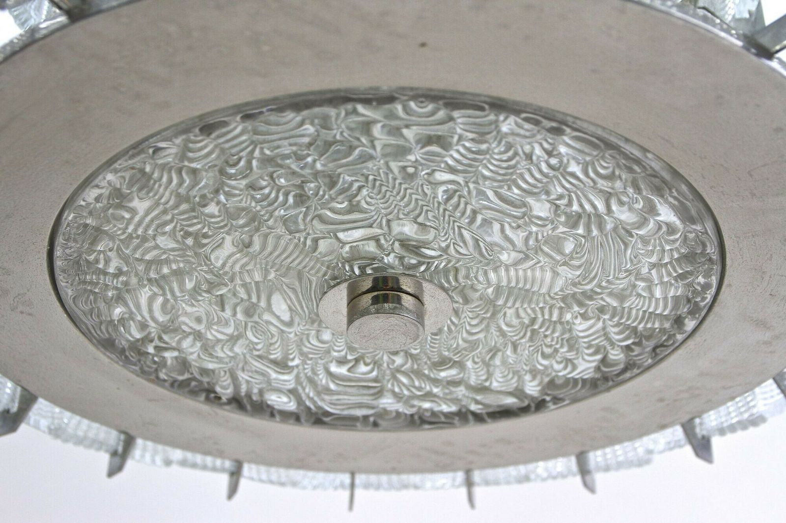 photo for sale Mid Century Modern Three Tier Glass Chandelier By Rupert Nikoll, Austria 1950s