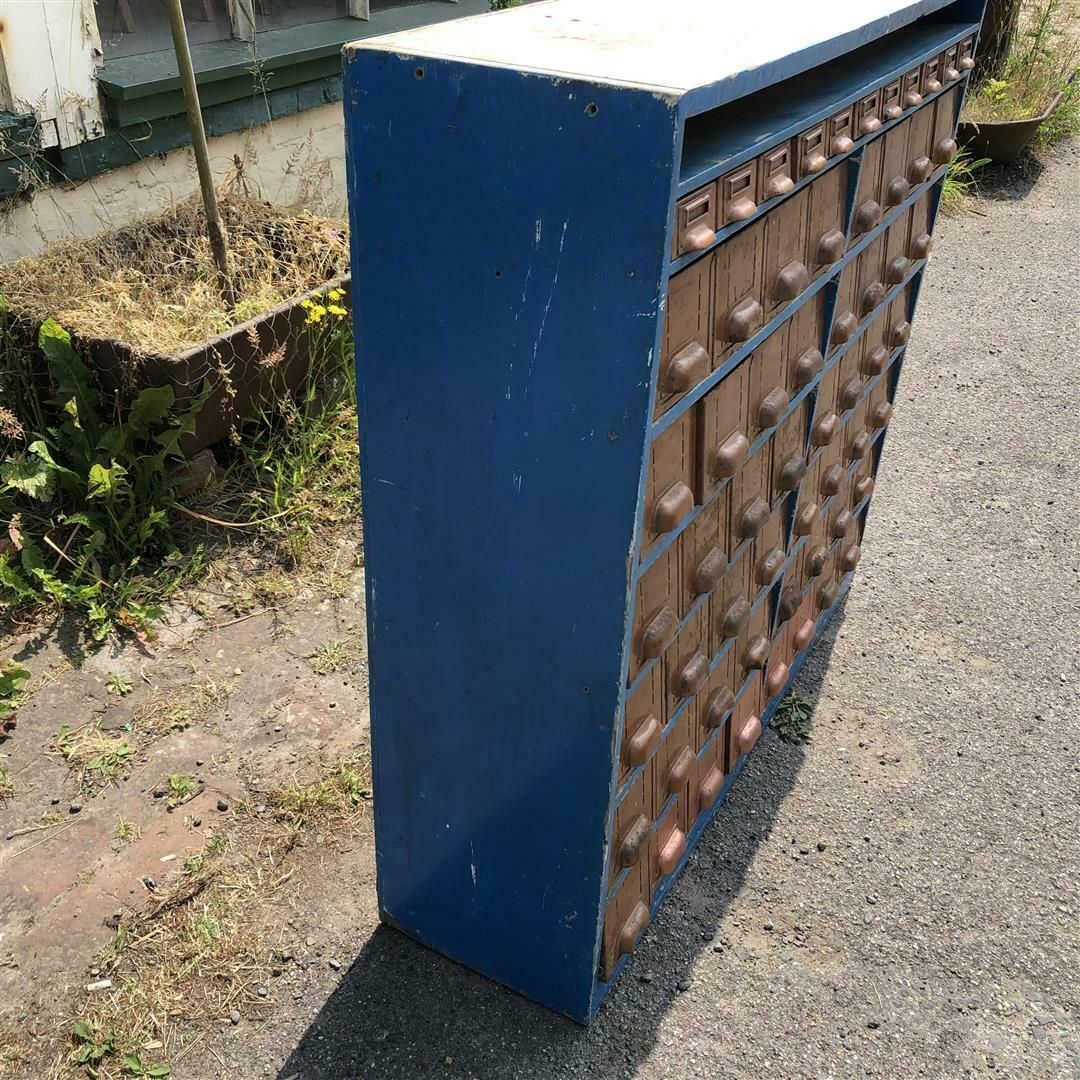 Vintage Bank Of 59 Metal Drawers In Ply And Wood Unit photo furniture