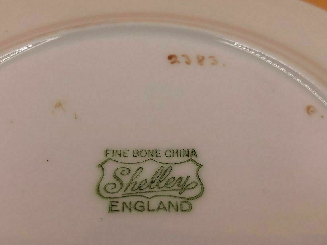 photo for sale Vintage Shelley China Eglantine Design Richmond Shape Tea Cup, Saucer And Side Plate Trio. 2383.