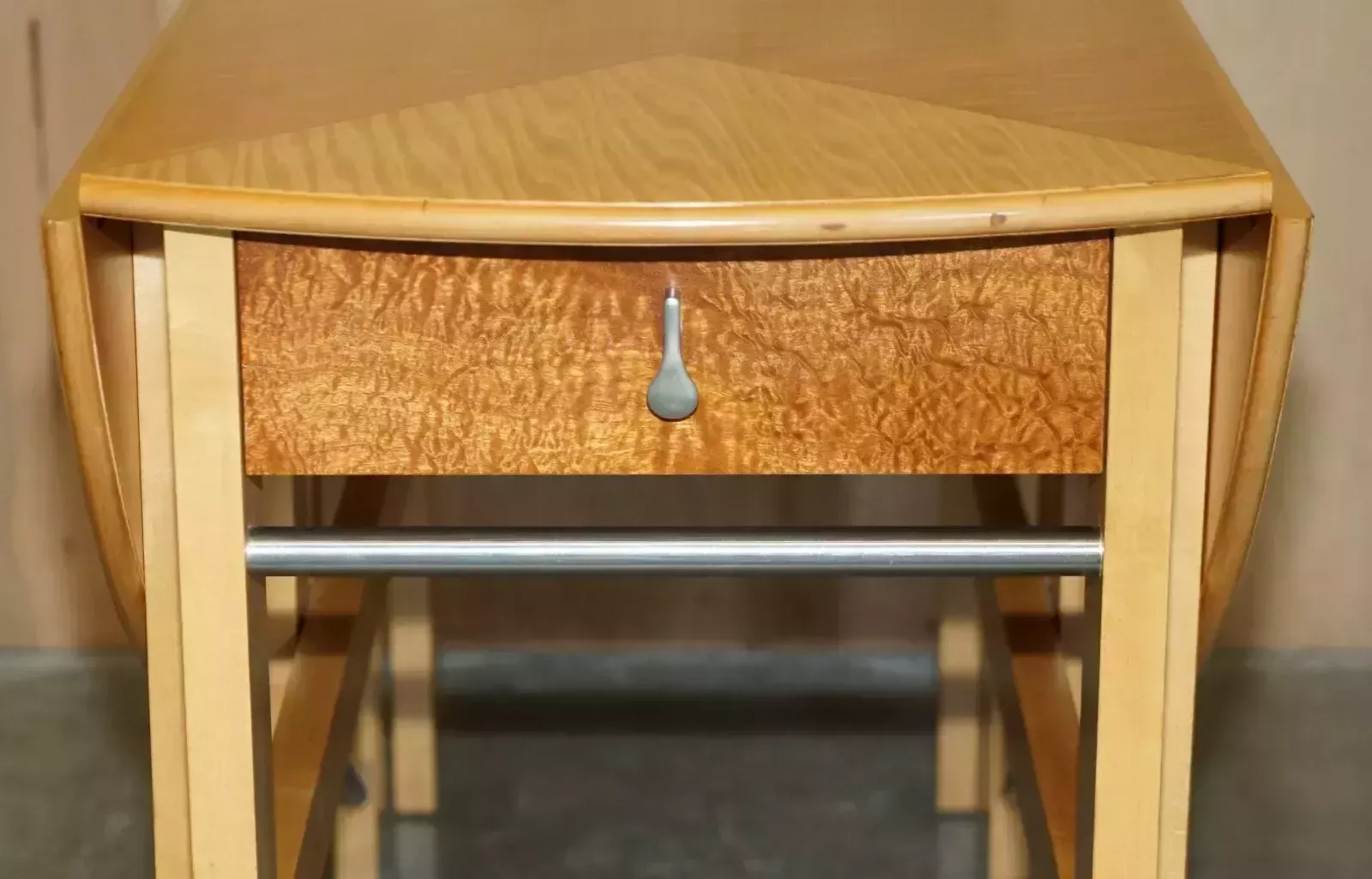 Stunning Andrew Varah Satinwood Walnut Round Extending Dining Table With Drawers photo Furniture