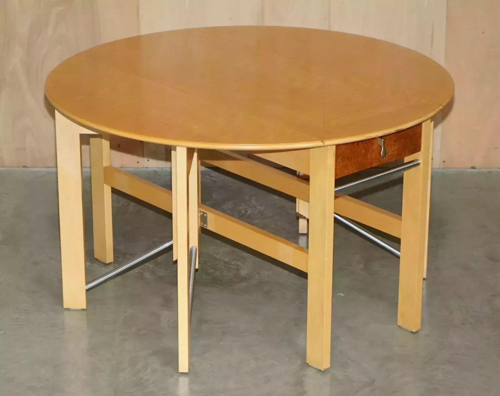 photo for sale Stunning Andrew Varah Satinwood Walnut Round Extending Dining Table With Drawers
