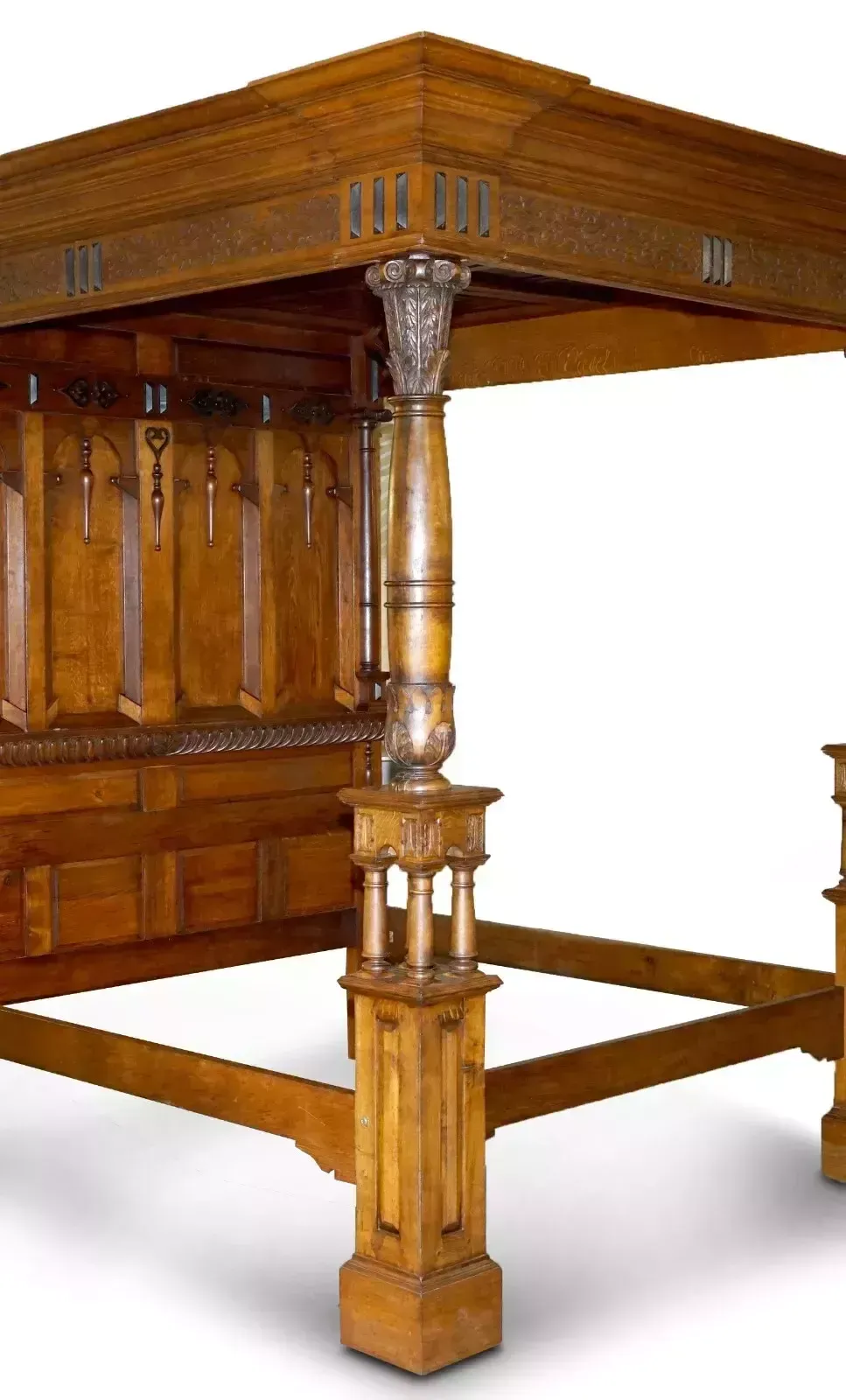 Monumental 3 Meter Emperor Antique Circa 1880 Carved English Burr Oak Tester Bed photo buy