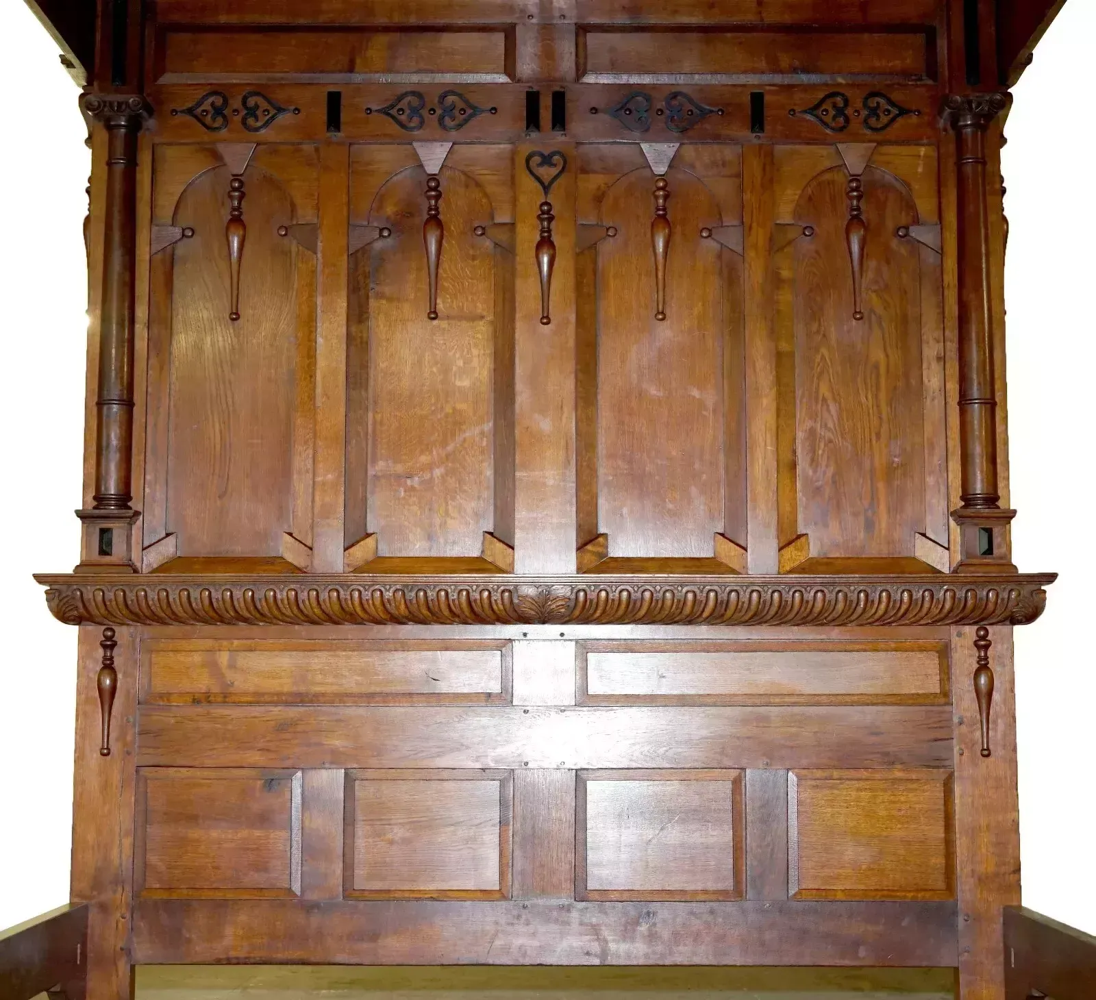 photo for sale Monumental 3 Meter Emperor Antique Circa 1880 Carved English Burr Oak Tester Bed