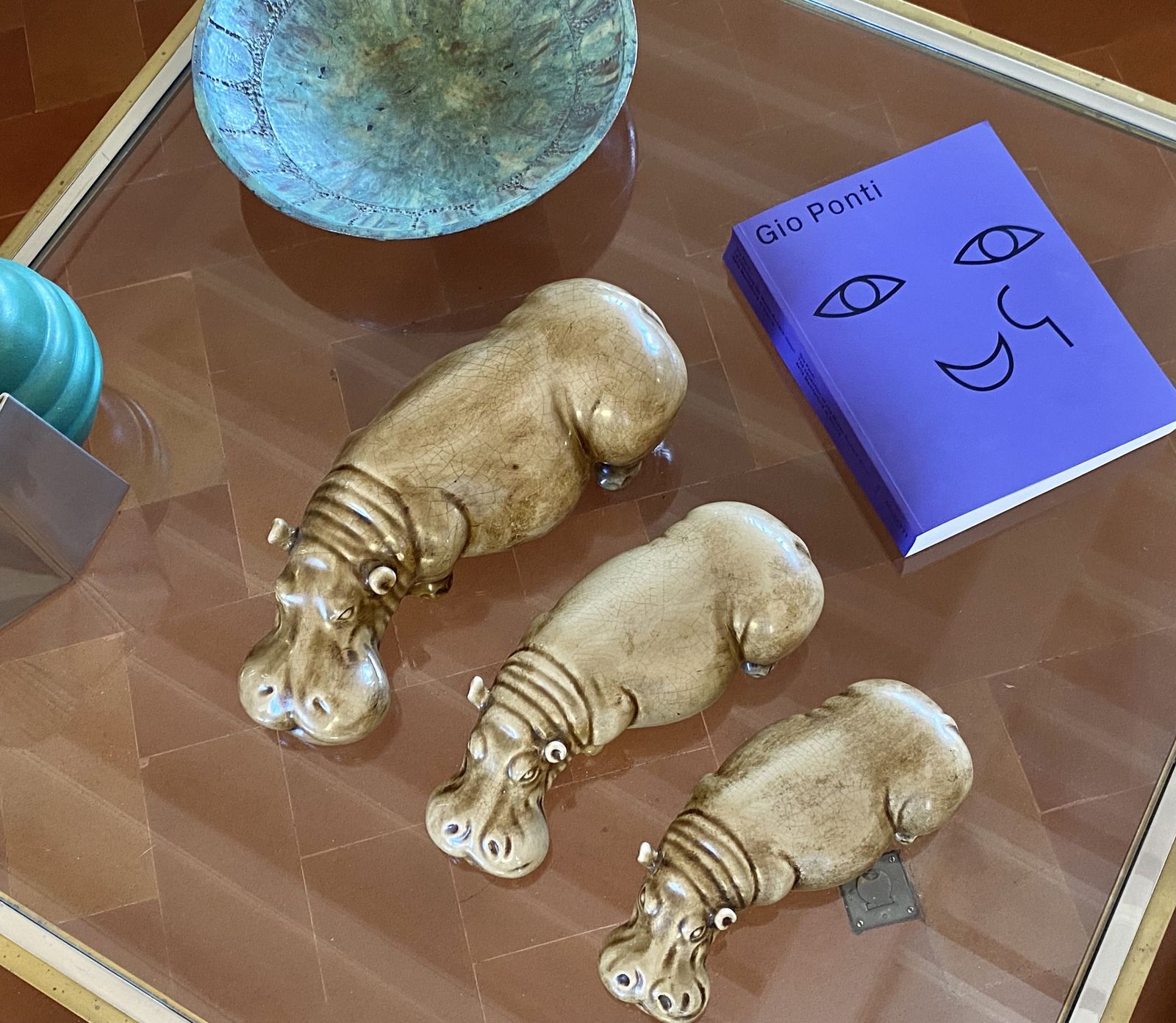 Mid Century Set Of 3 Ceramic Hippos, Zaccagnini Italy 1950s photo vintage