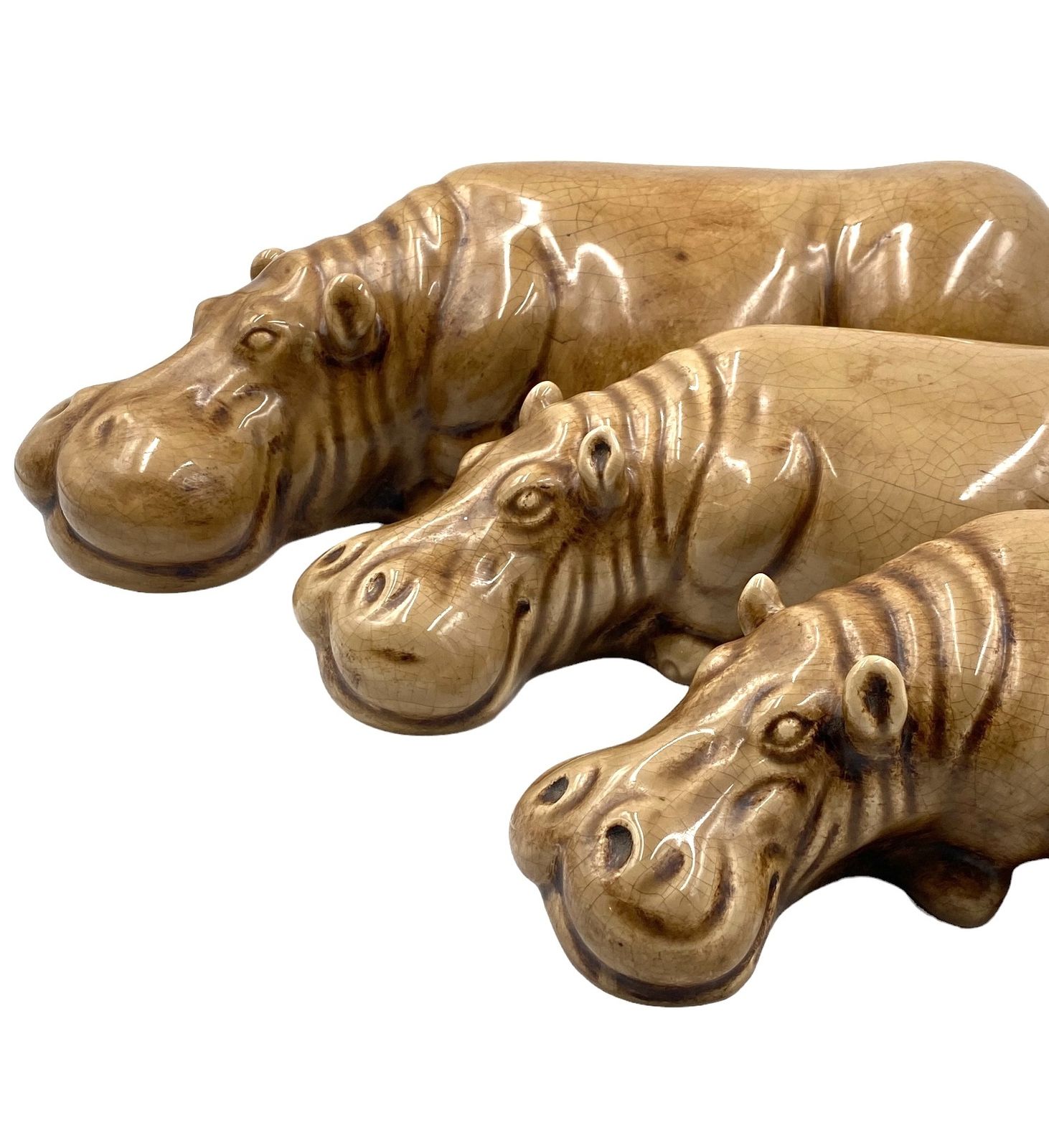 1000.0 Mid Century Set Of 3 Ceramic Hippos, Zaccagnini Italy 1950s photo