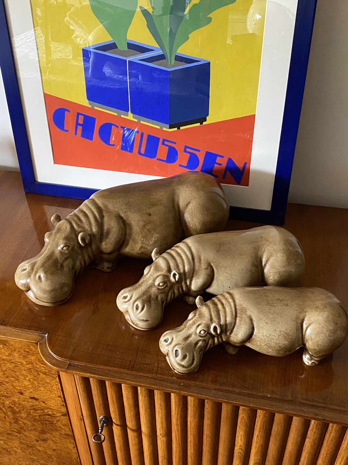 photo vinterior Mid Century Set Of 3 Ceramic Hippos, Zaccagnini Italy 1950s