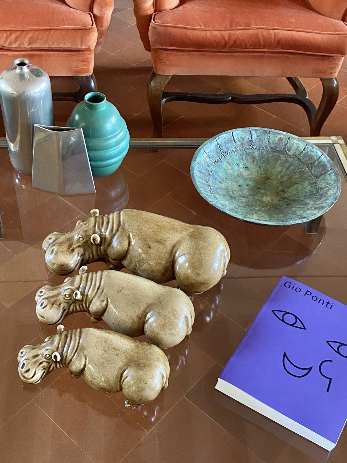 photo vintage Mid Century Set Of 3 Ceramic Hippos, Zaccagnini Italy 1950s