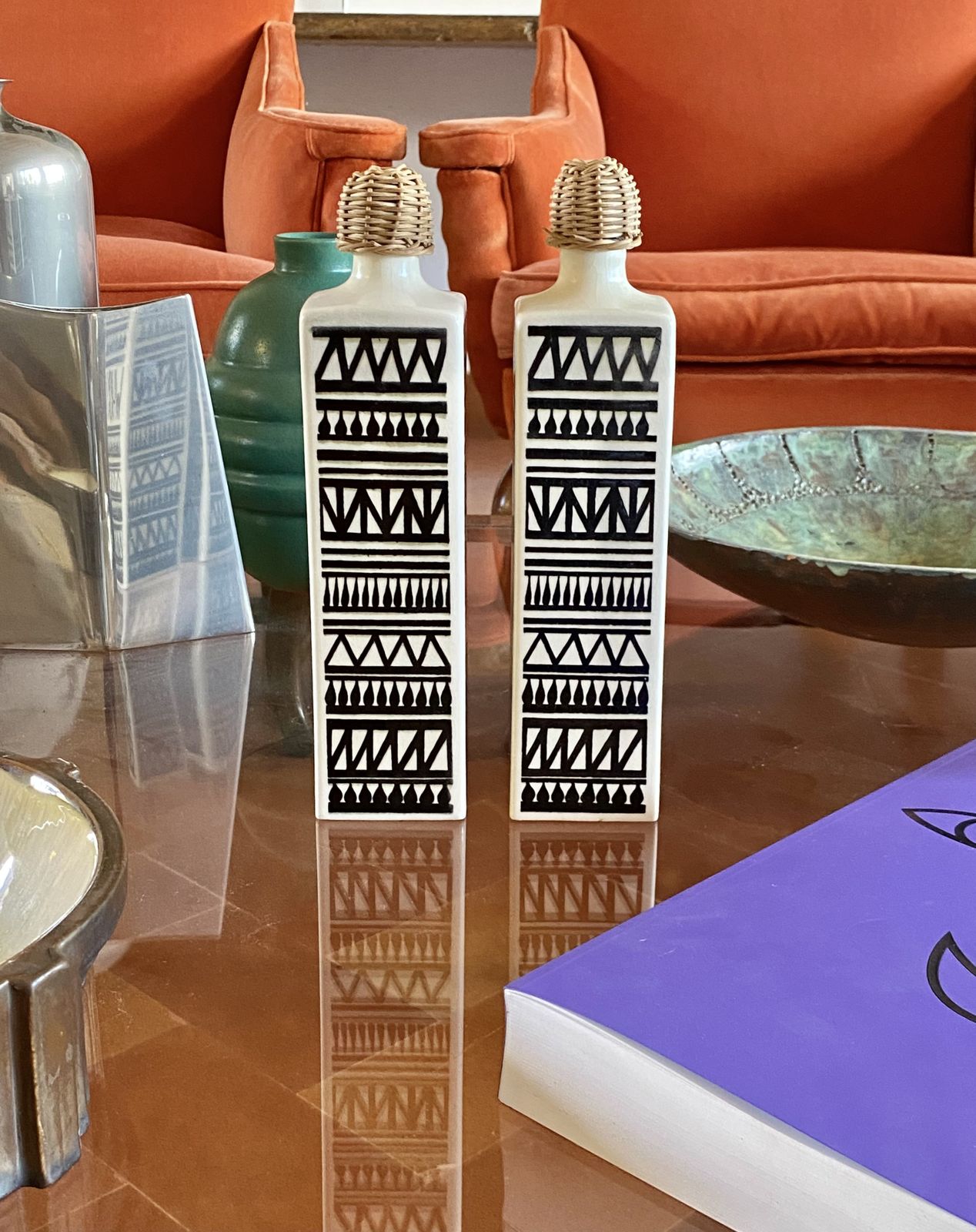 Mid Century Set Of 2 Ceramic Bottles, Staffel Limburg Germany, 1960s photo for sale