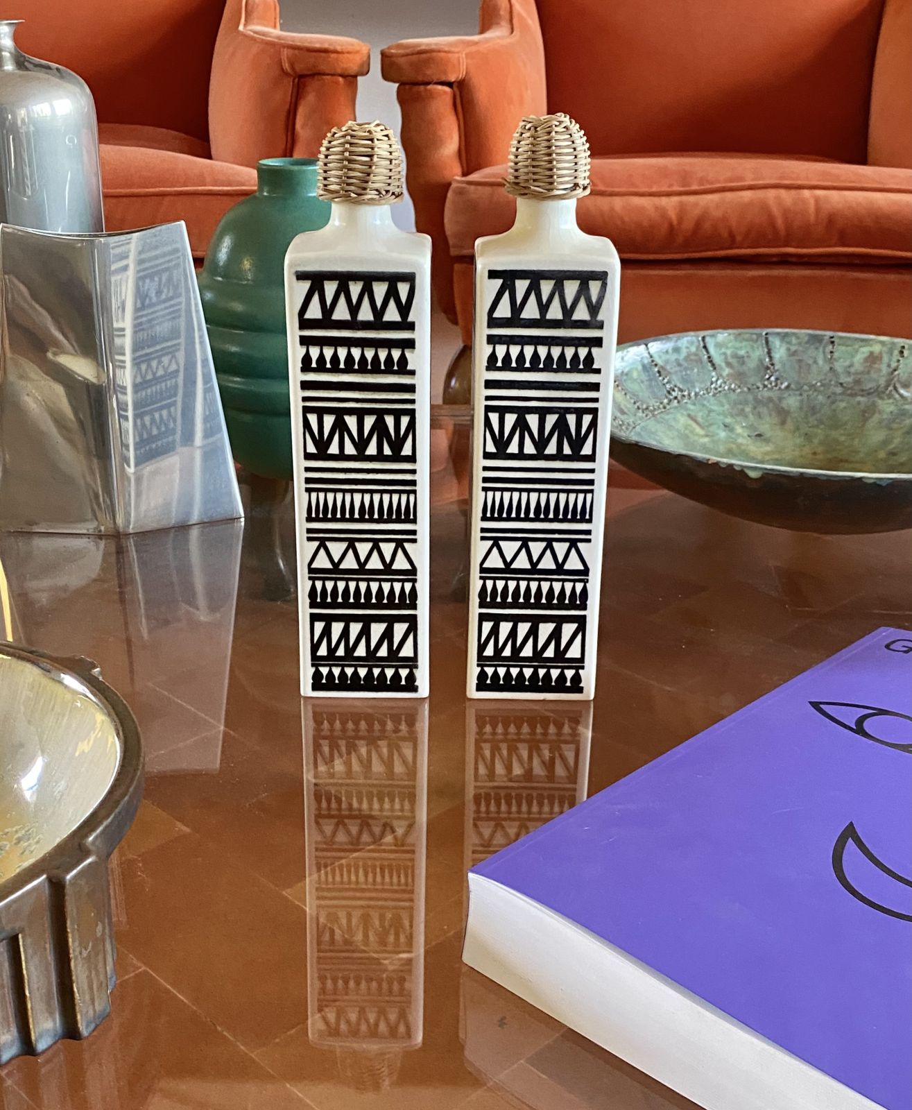 Mid Century Set Of 2 Ceramic Bottles, Staffel Limburg Germany, 1960s photo buy