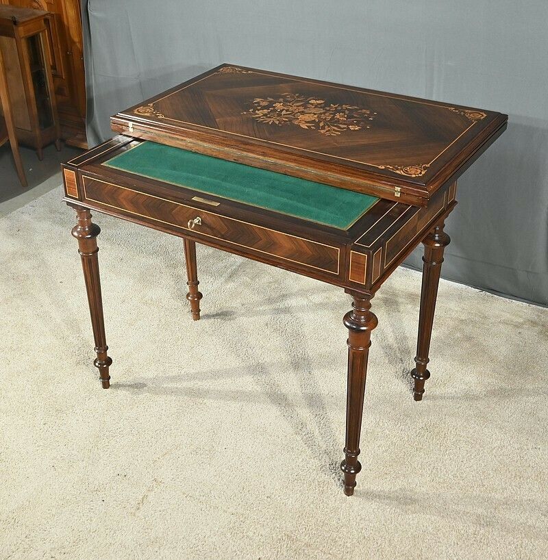Marquetry System Table, Louis XVI Style – 2nd Half Of The 19th Century photo Furniture