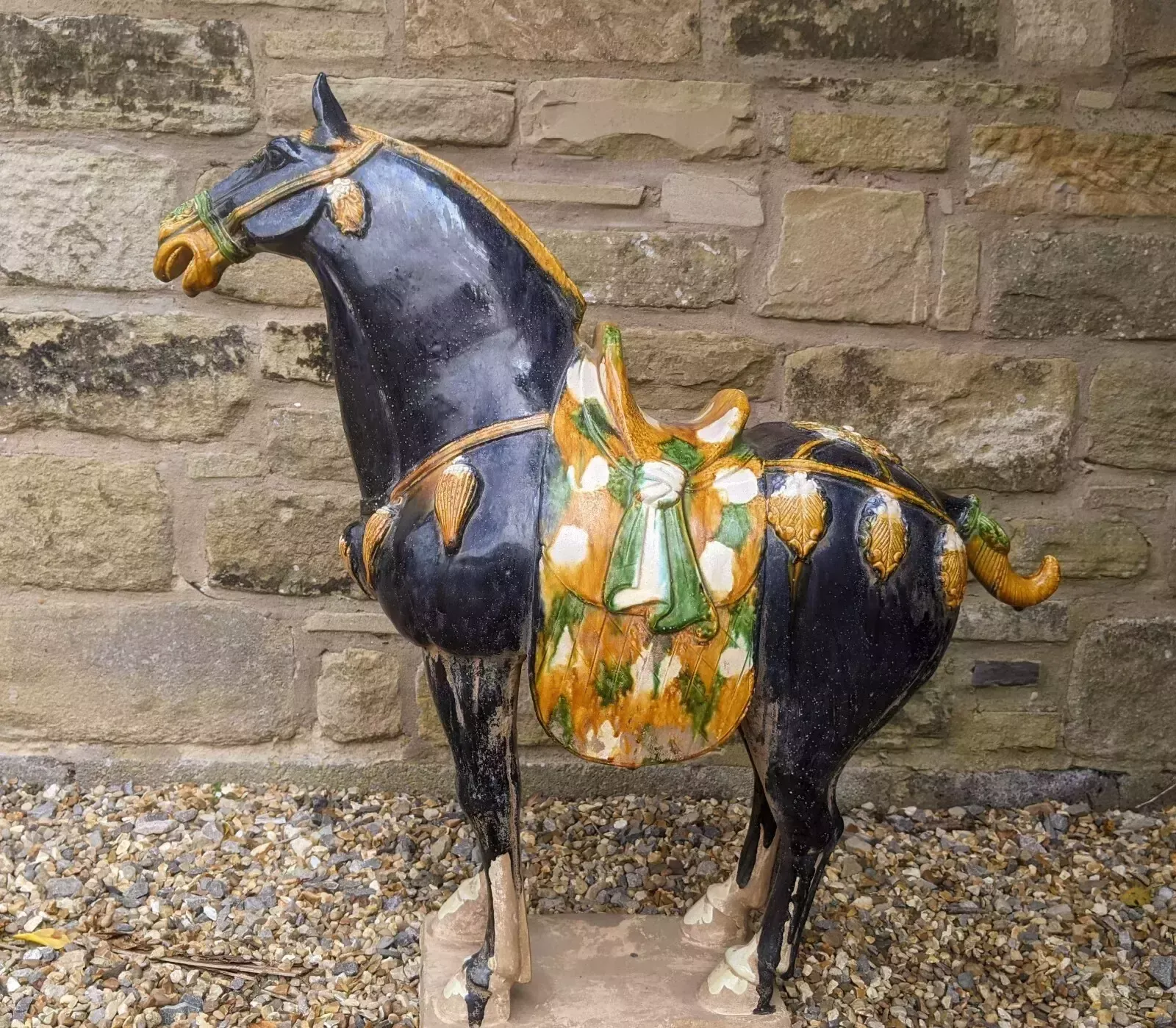 photo furniture Handsome Pair Of Large Chinese Tang Horses In Sancai Glaze