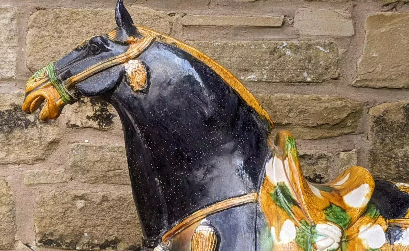 photo for sale Handsome Pair Of Large Chinese Tang Horses In Sancai Glaze