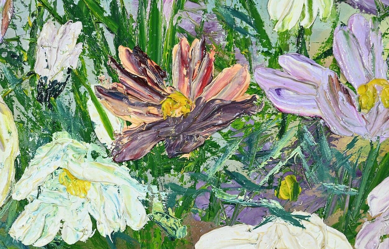 Oil On Panel “Wild Flowers” ​​By I. Kitter Ferrus – Mid 20th Century photo Art