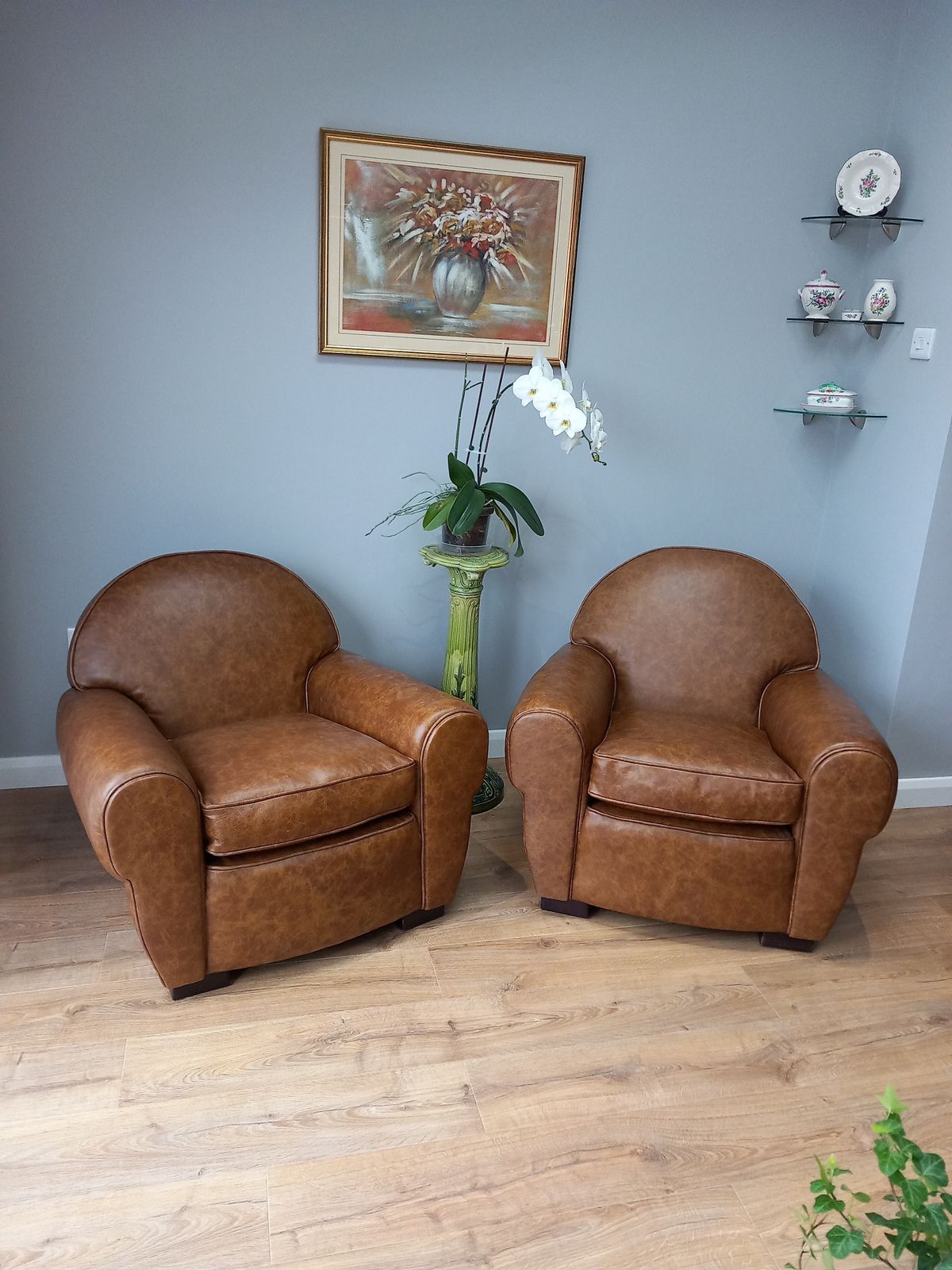 Pair Of Rare Petite Round Back French Club Chairs From The 40's