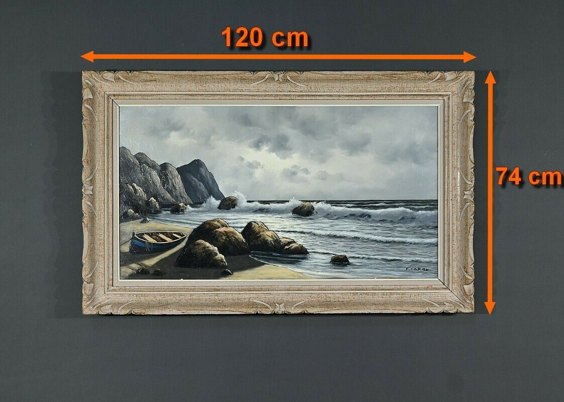 Grande Huile Sur Toile Marine Signée F. Carbu – Xxe photo furniture