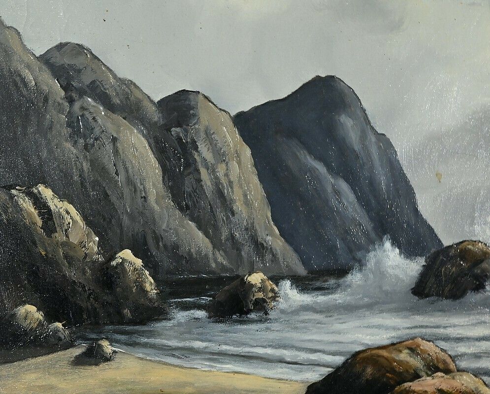 Grande Huile Sur Toile Marine Signée F. Carbu – Xxe photo vinterior