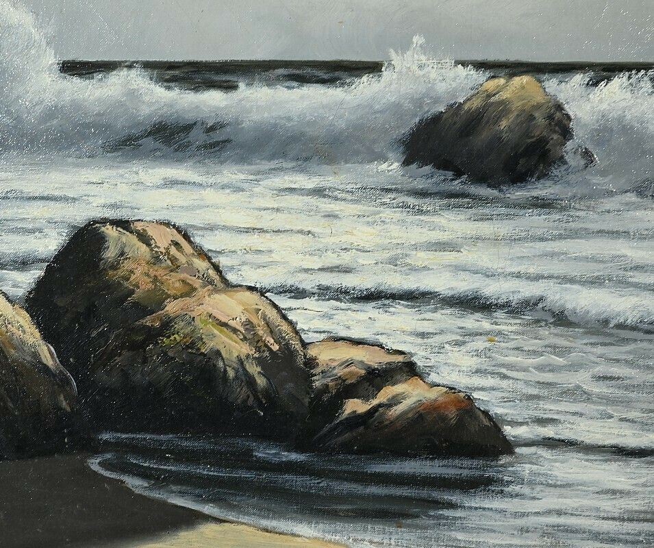 photo furniture Grande Huile Sur Toile Marine Signée F. Carbu – Xxe