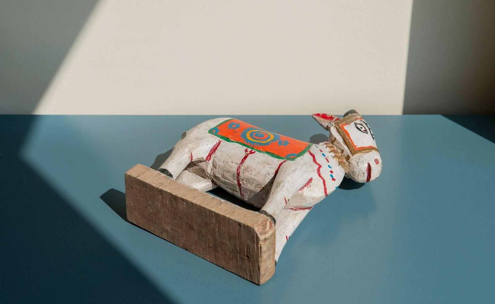 Antique Indian Nandi Cow, Carved Wooden Statue, Folk Art, Decorative Bull Figurine, Made In India, Old Hand Painted Colorful Toy photo buy