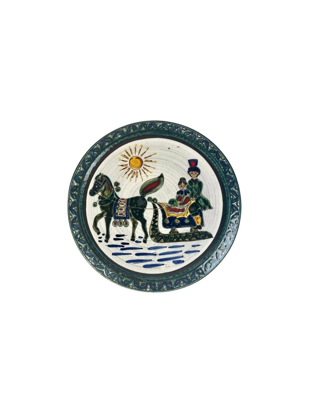 Swiss Pottery Mid Century Swiss Pottery Farmhouse Wall Plate Horse Painting Grandpa Chic Decor Hand Painted European Ceramic Wall Art