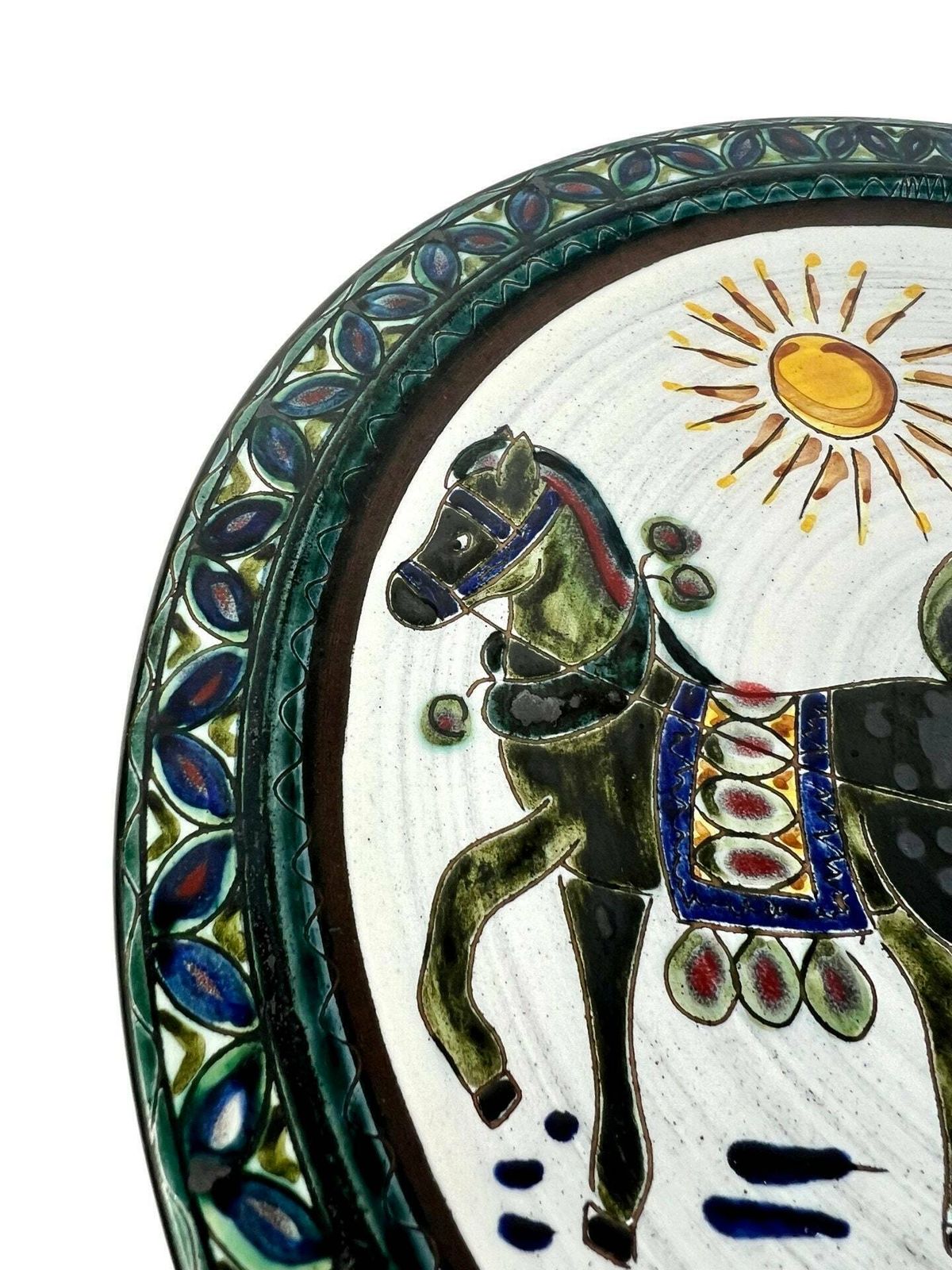 Swiss Pottery Mid Century Swiss Pottery Farmhouse Wall Plate Horse Painting Grandpa Chic Decor Hand Painted European Ceramic Wall Art photo Art