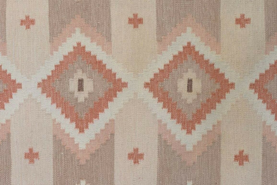 Mid Century Swedish Kilim In Tones Of Brown And Pink photo for sale