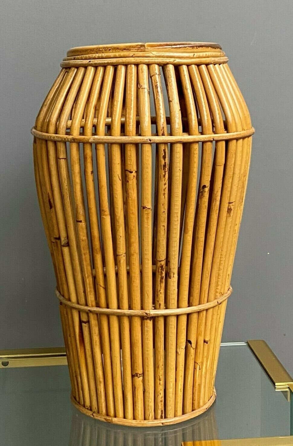 Italian Bamboo Umbrella Stand / Cane Stand Attributed To Franco Albini For  Vittorio Bonacina, 1970s