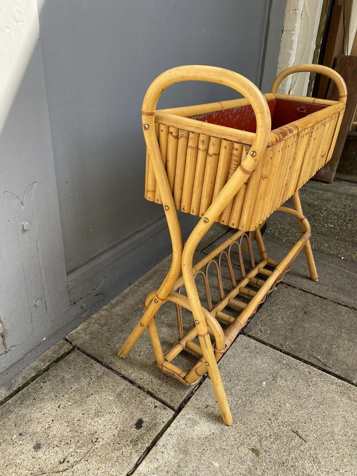 Mid Century French Bamboo Rattan Jardinière Planter, 1950s photo vinterior