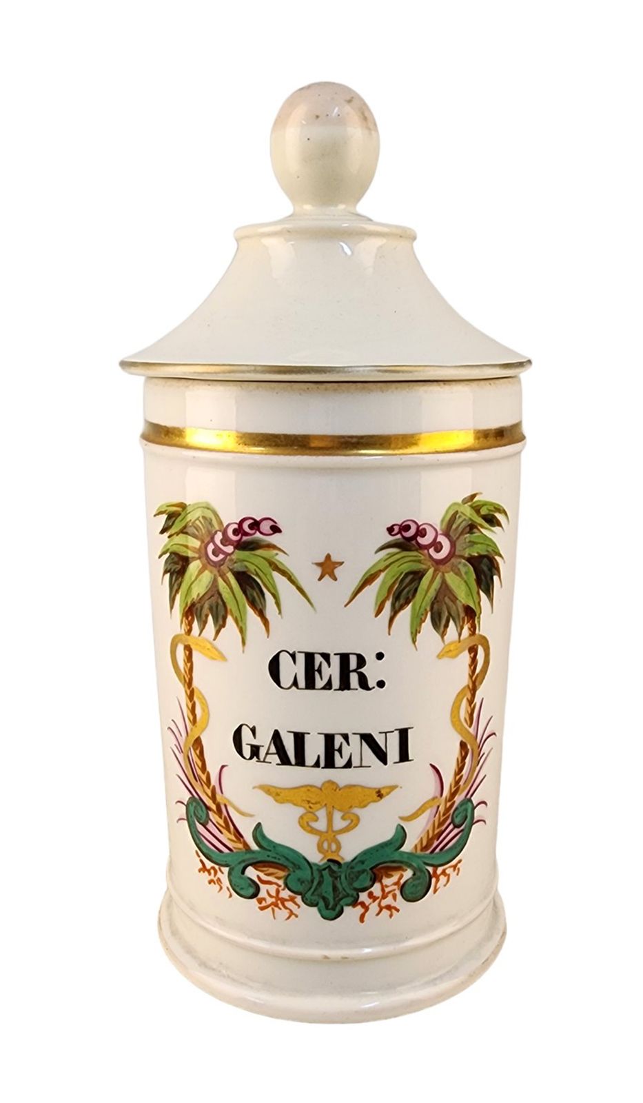 Late 18th Century French Glazed Porcelain Apothecary/Pharmacy Jar With Lid   'Cer: Galeni'