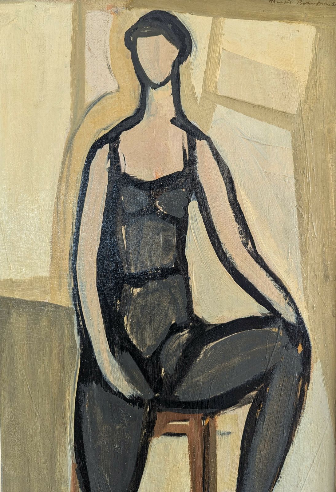 Pose  Oil Painting, 1950s, Modernist photo vinterior