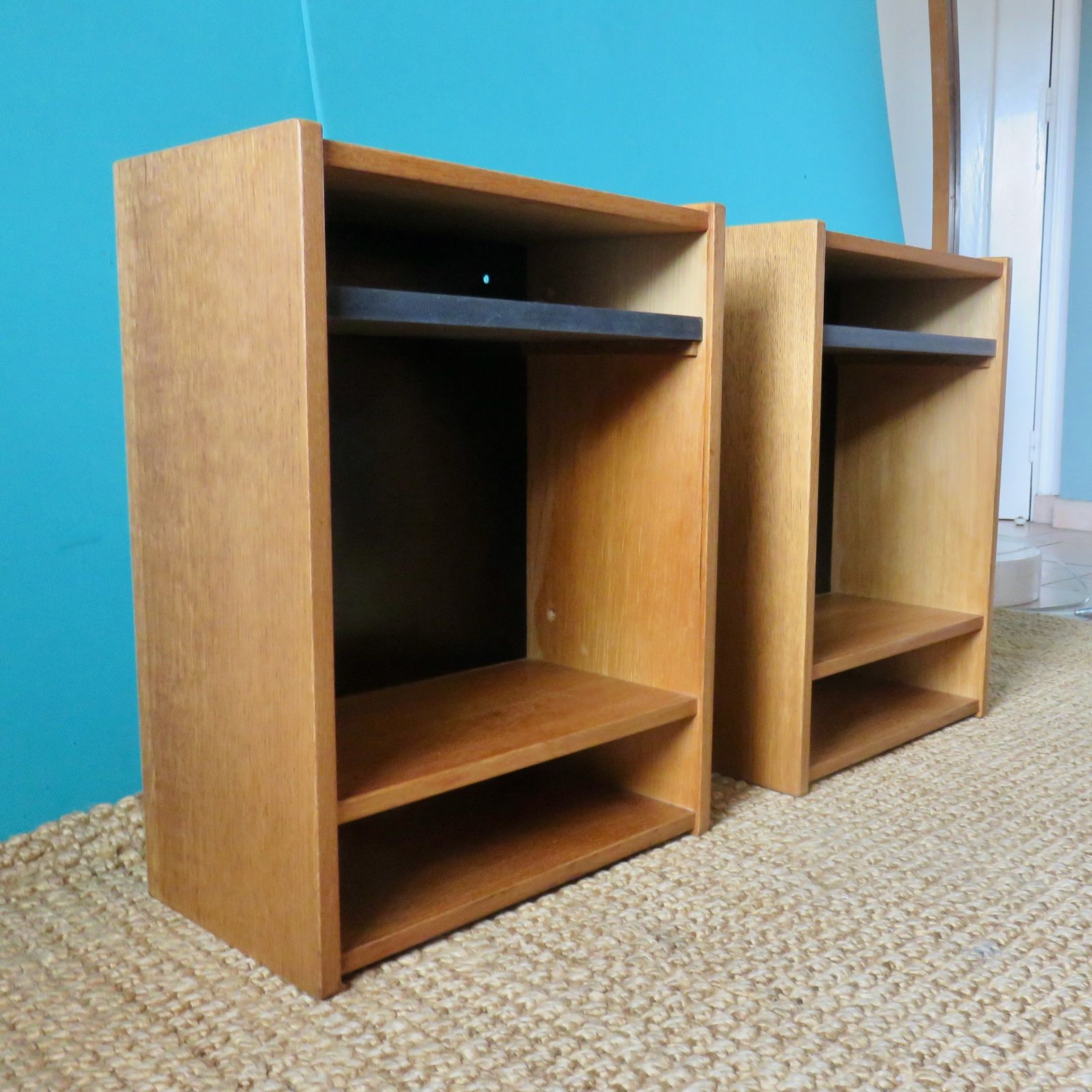 Pair Of Wall Mounted Elm Bedside Tables. Denmark 1980 photo for sale